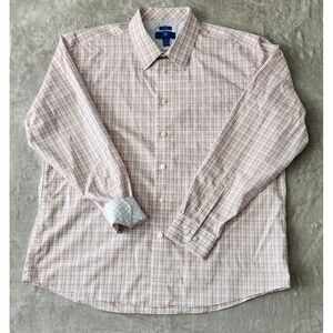 Egara Shirt Mens 2XL Blue Pink Check Flip Cuff Button Up Slim Fit Stretch Casual